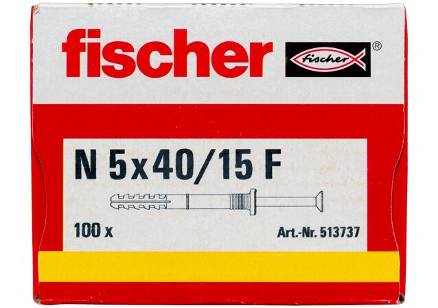 Packaging: "fischer Kołek wbijany N 5 x 40/15 F z łbem płaskim gvz"