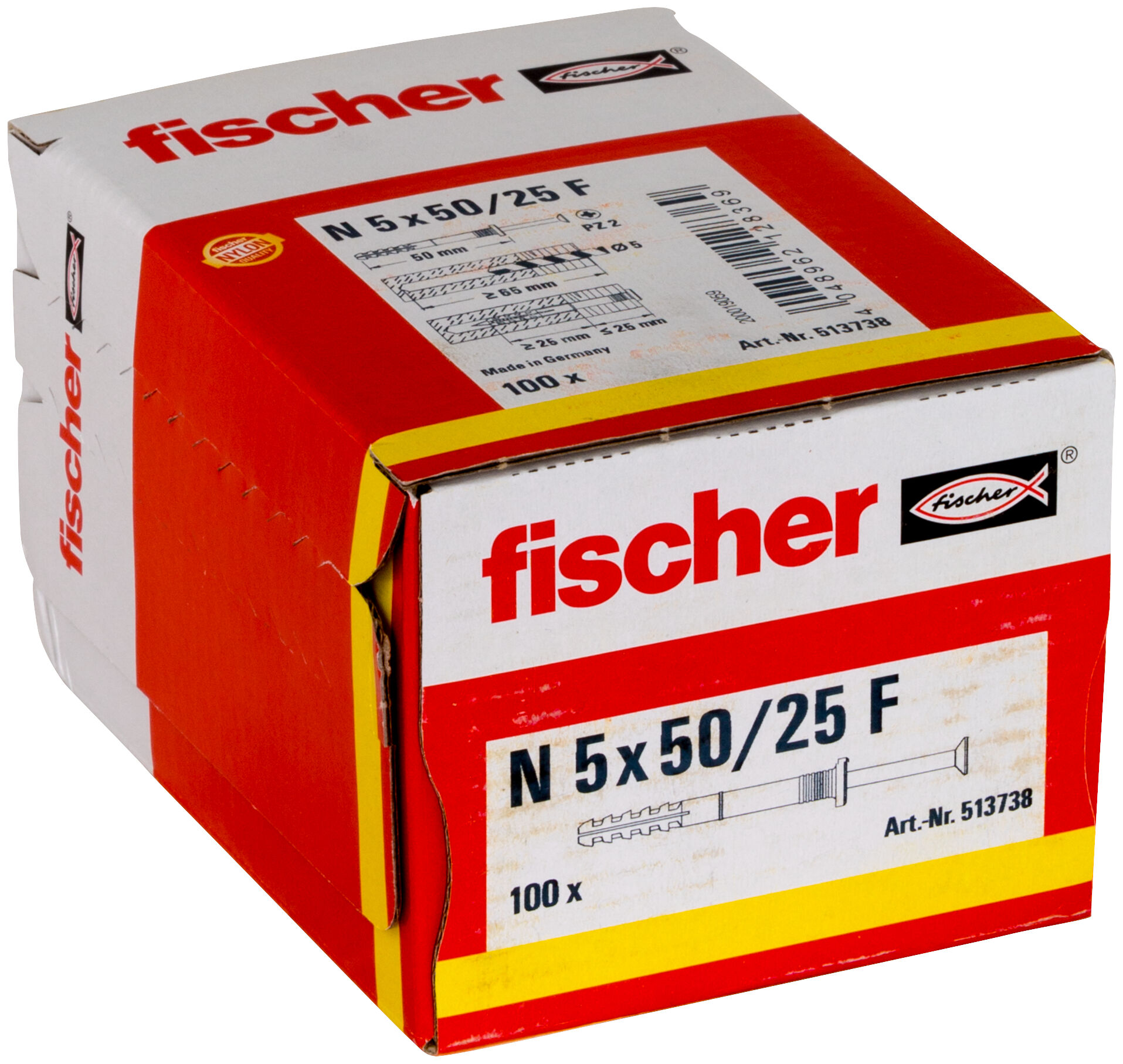 Packaging: "fischer Hammerfix N 5 x 50/25 F with flat head gvz"