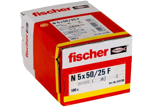 Verpackung: "fischer Nageldübel N 5 x 50/25 F Flachkopf"