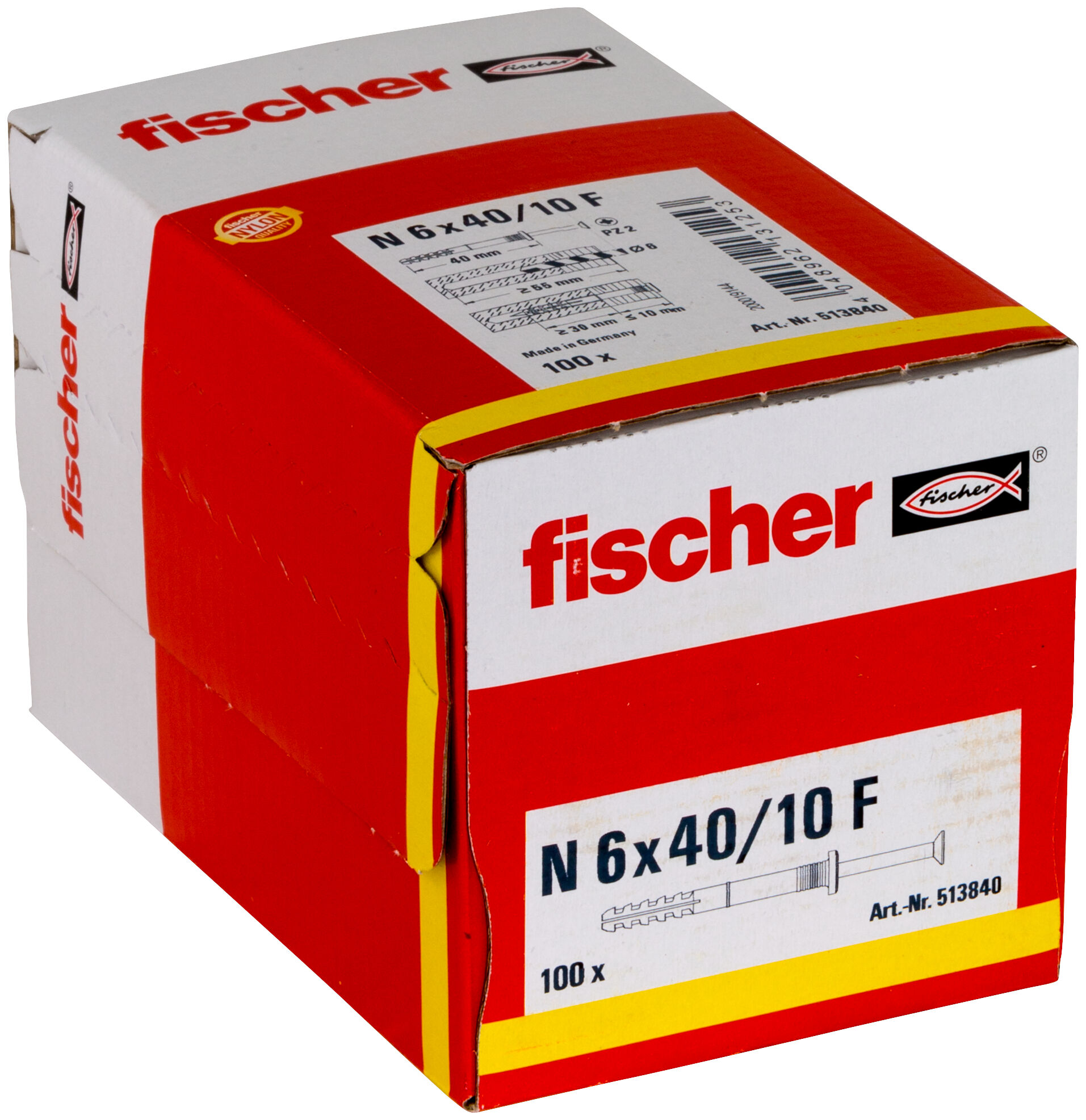 Packaging: "fischer Hammerfix N 6 x 40/10 F with flat head gvz"