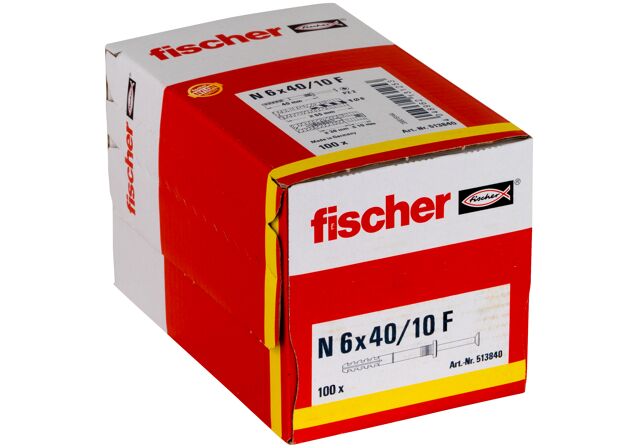 Packaging: "fischer Nagelplug N 6 x 40/10 F met platte kop"