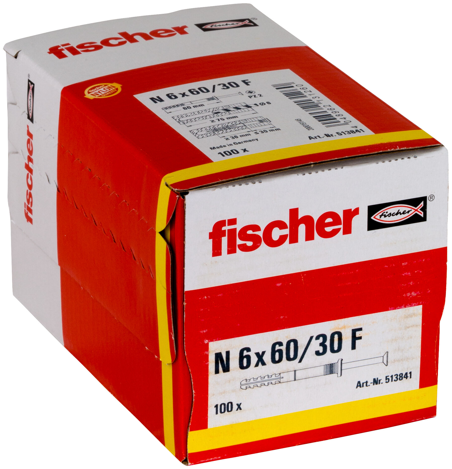 Packaging: "fischer Hammerfix N 6 x 60/30 F with flat head gvz"
