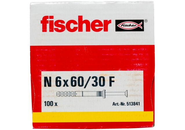 Packaging: "fischer Hammerfix N 6 x 60/30 F with flat head gvz"