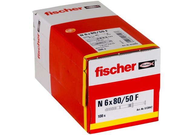 Packaging: "fischer beütődübel N 6 x 80/50 F lapos fejjel gvz"
