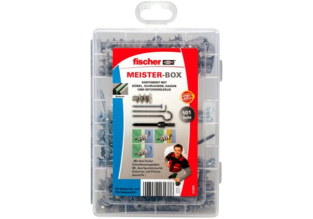 Packaging: "fischer Meister-Box GK + Screws + Hooks"