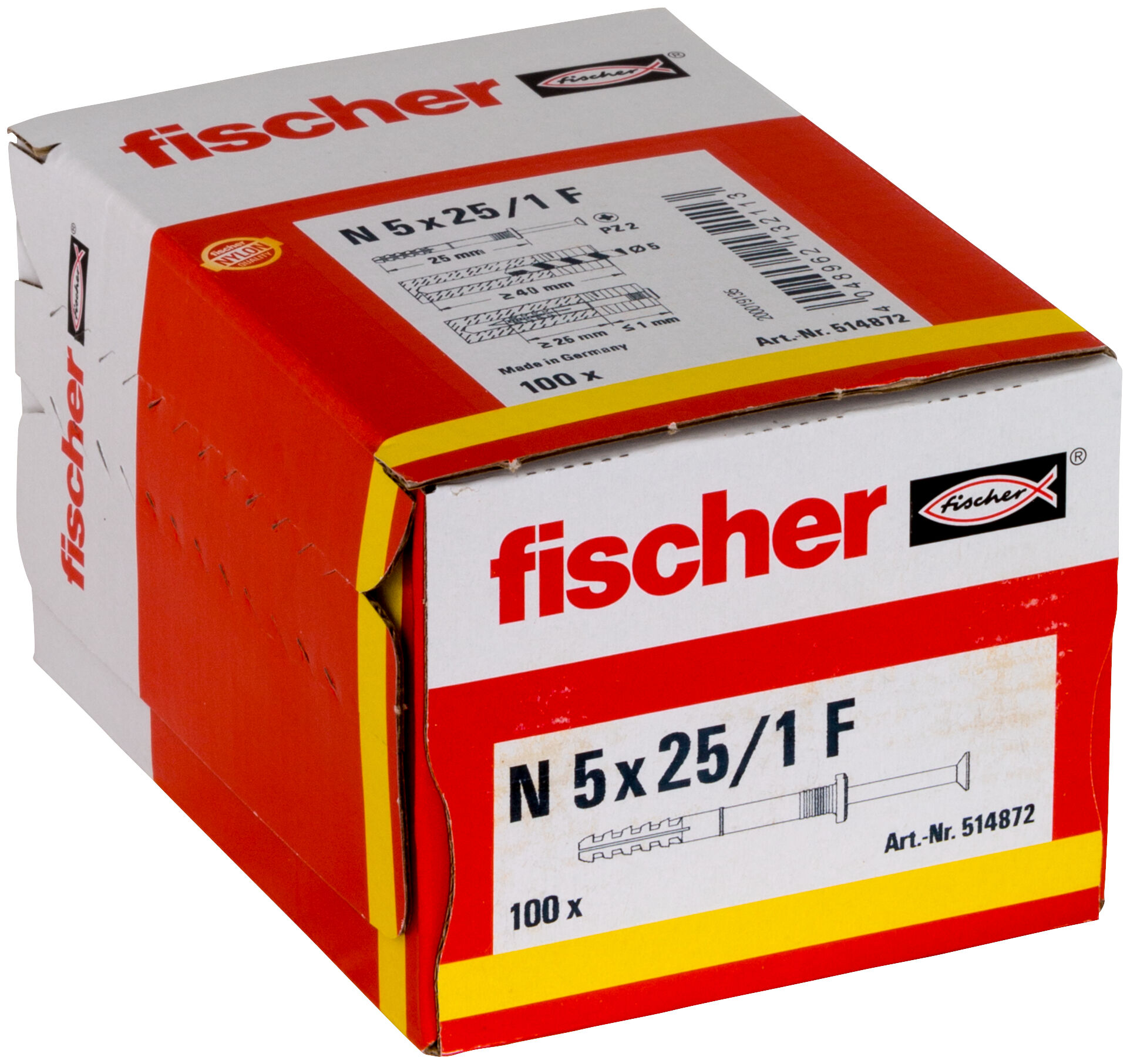 Packaging: "fischer Hammerfix N 5 x 25/1 F with flat head gvz"