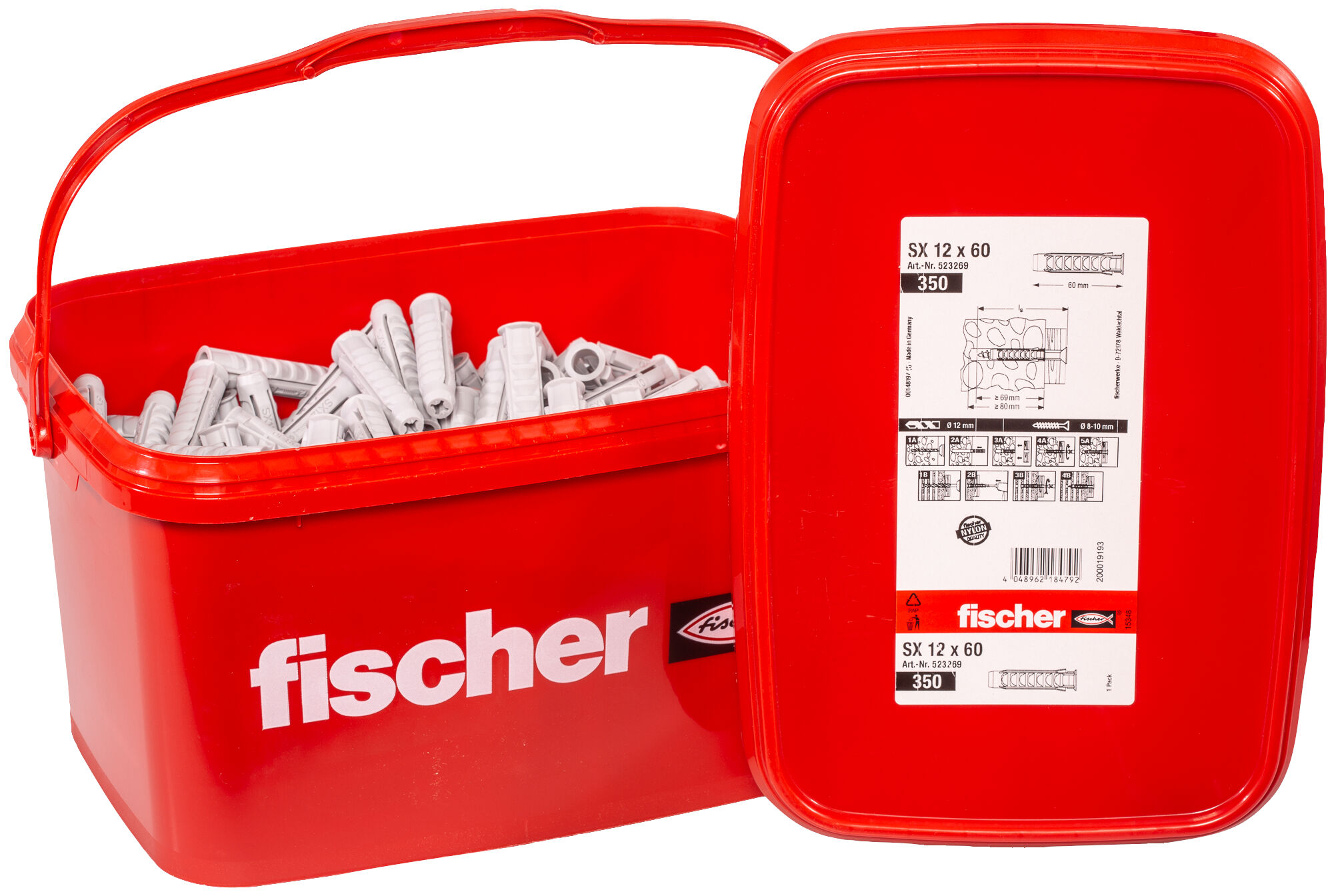 Packaging: "fischer Expansion plug SX 12 in bucket"