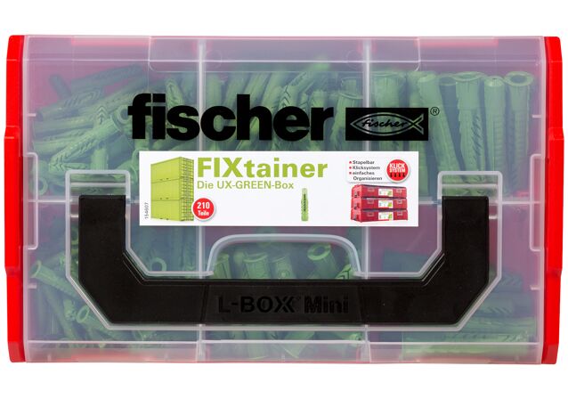 Verpackung: "fischer FixTainer - UX Green (210 Teile)"