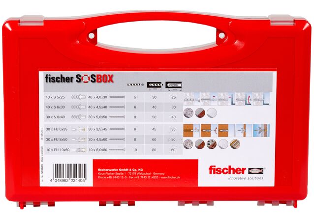 Packaging: "fischer SOS-Box plug S + FU + screws"