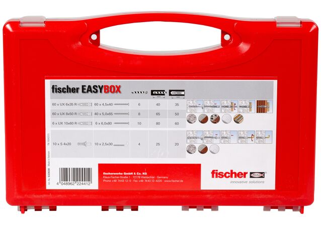 Packaging: "fischer EASY BOX Universal plug UX with screws"