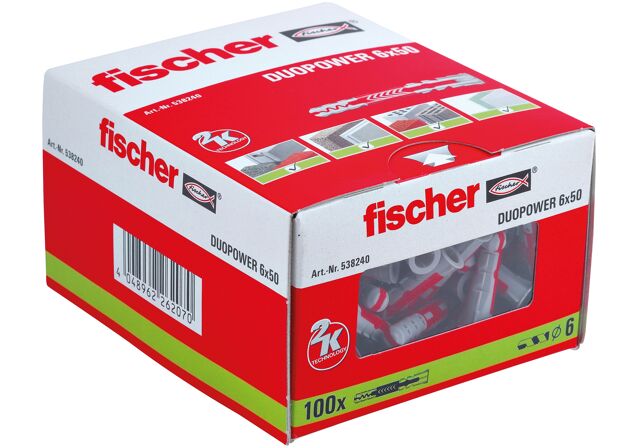 Fischer DuoPower Plastic Plugs & Screws 6x50 - Pack of 50