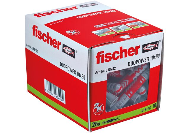 Fischer DuoPower Long Nylon Wall Plug 10mm x 80mm 25 Pack - Screwfix