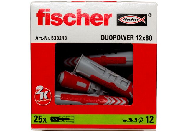Emballasje: "fischer DuoPower universalplugg 12 x 60 (NOBB 51938354)"