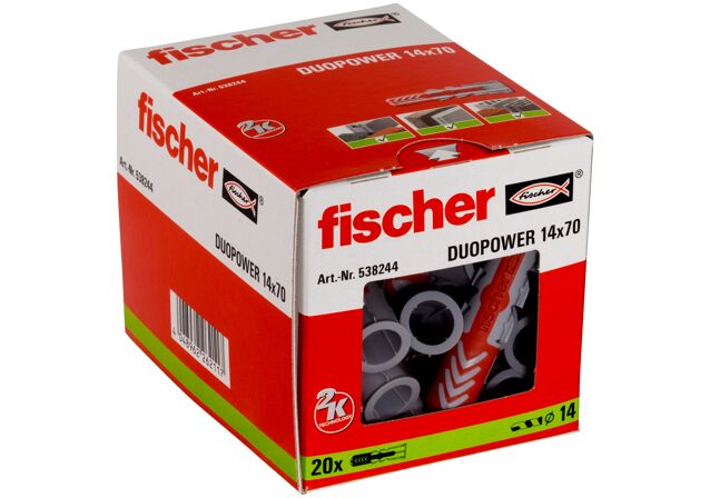 Emballasje: "fischer DuoPower universalplugg 14 x 70 (NOBB 55420975)"