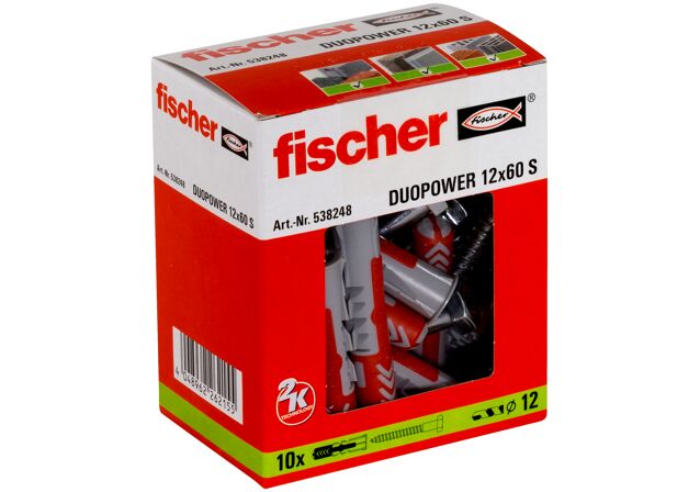Packaging: "Cheville tous matériaux fischer DuoPower 12x60 S avec vis"