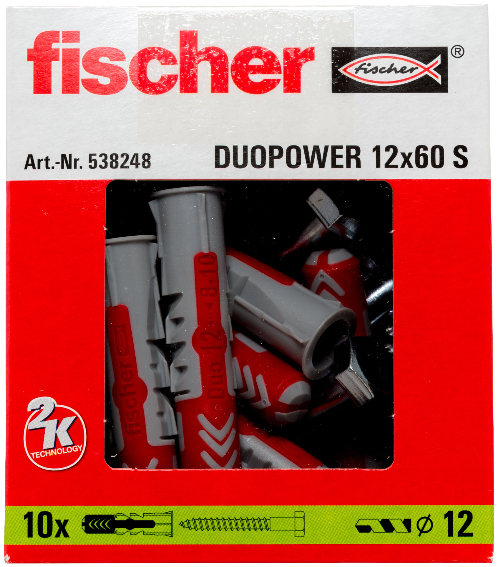 Packaging: "fischer DuoPower 12 x 60 with hexagon head screw"