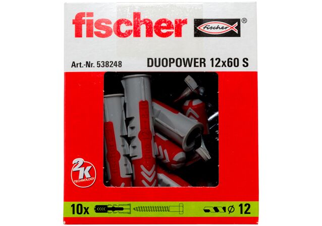 Packaging: "fischer DuoPower 12 x 60 with hexagon head screw"