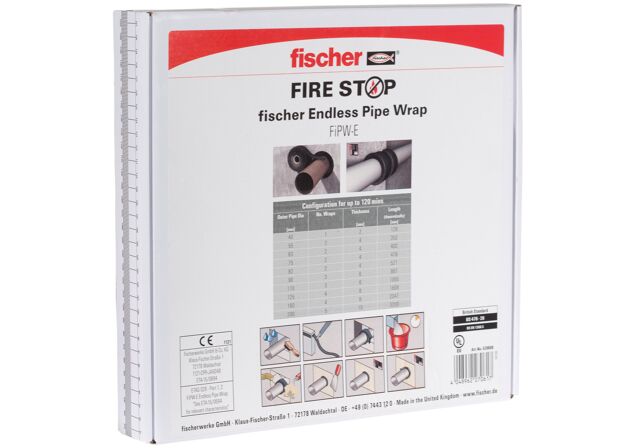 Packaging: "fischer Intumescent Pipe Wraps FiPW E/2mm"