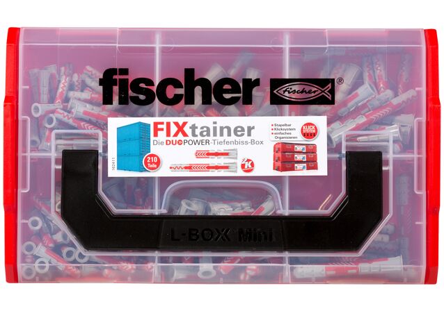 Packaging: "fischer FixTainer - DuoPower short/long (210 parts)"