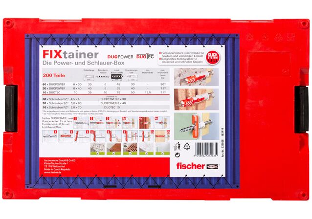 Packaging: "fischer FixTainer - DuoPower/DuoTec + screws (200)"