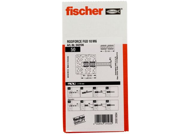 Συσκευασία: "fischer RodForce FGD 10 M6 Βύσμα ντίζας"
