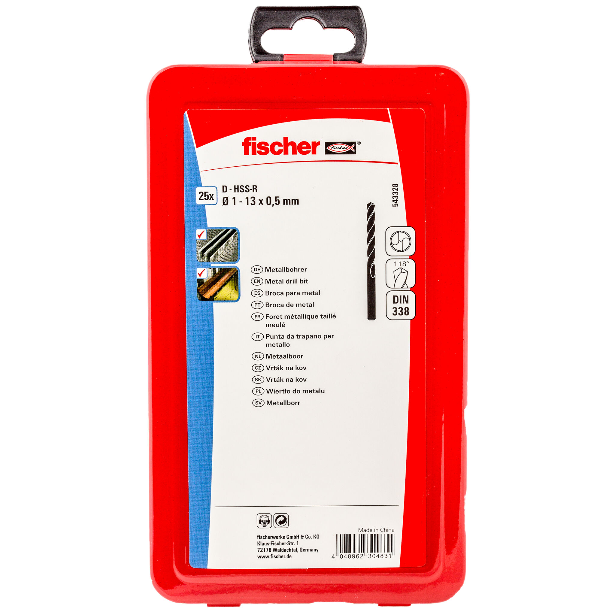 Packaging: "fischer Metal drill bit HSS-R Set 1-13 mm (25 pcs)"