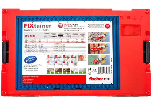 Verpackung: "fischer FixTainer - bohren und dübeln (306 Teile)"
