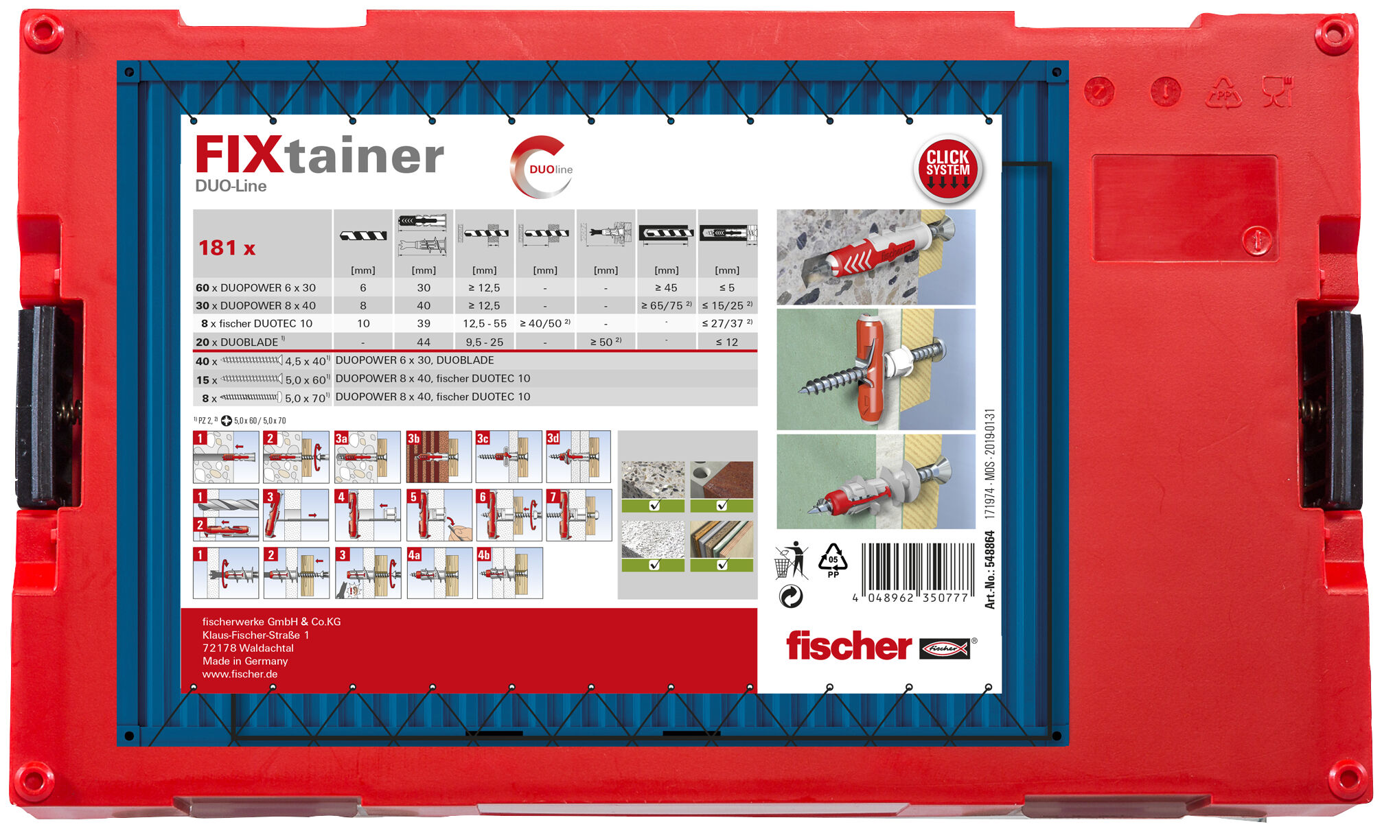 Packaging: "fischer FixTainer DuoLine (181 parts)"