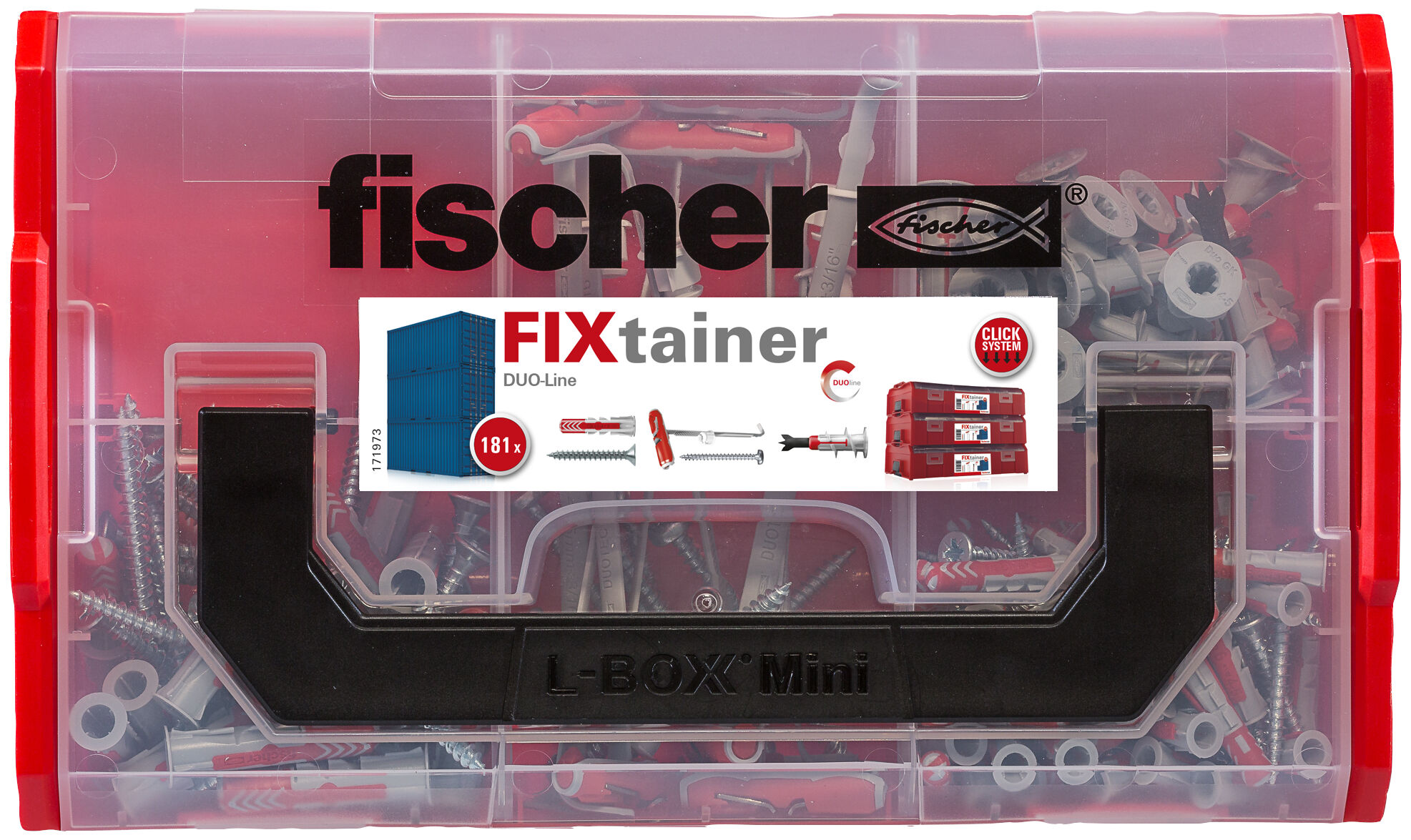 Packaging: "fischer FixTainer DuoLine (181 parts)"