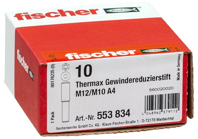 Packaging: "fischer TherMax thread reducing pin M12/M10 R stainless steel"