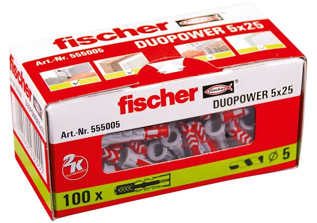 Emballasje: "fischer DuoPower universalplugg 5 x 25 (NOBB 51557921)"