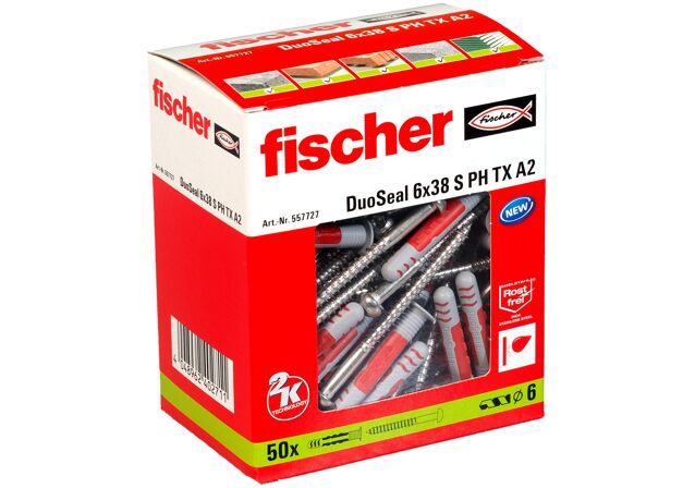 Packaging: "fischer DuoSeal 6 x 38 S PH TX A2, diblu cu șurub A2 etanșant"
