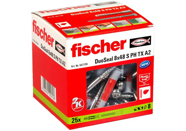 Packaging: "fischer DuoSeal 8 x 48 S PH TX A2,diblu cu șurub A2 etansant"