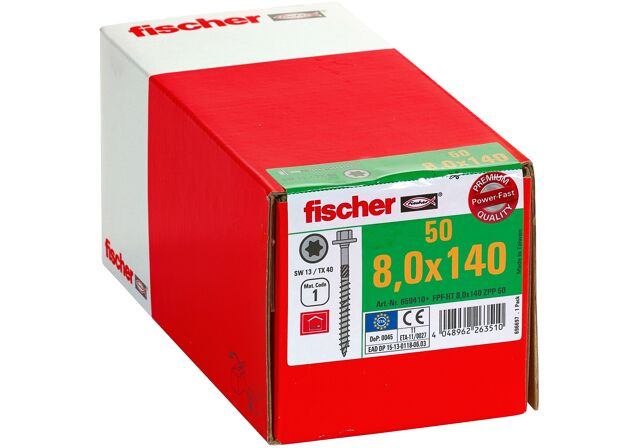 Packaging: "Tirefond PowerFast FPF-HT 8,0 x 140 ZPP 50, zingué blanc, filetage partiel"