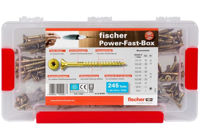 Packaging: "fischer PowerFast assortment box FAB FPF-ST YZ 245 P"