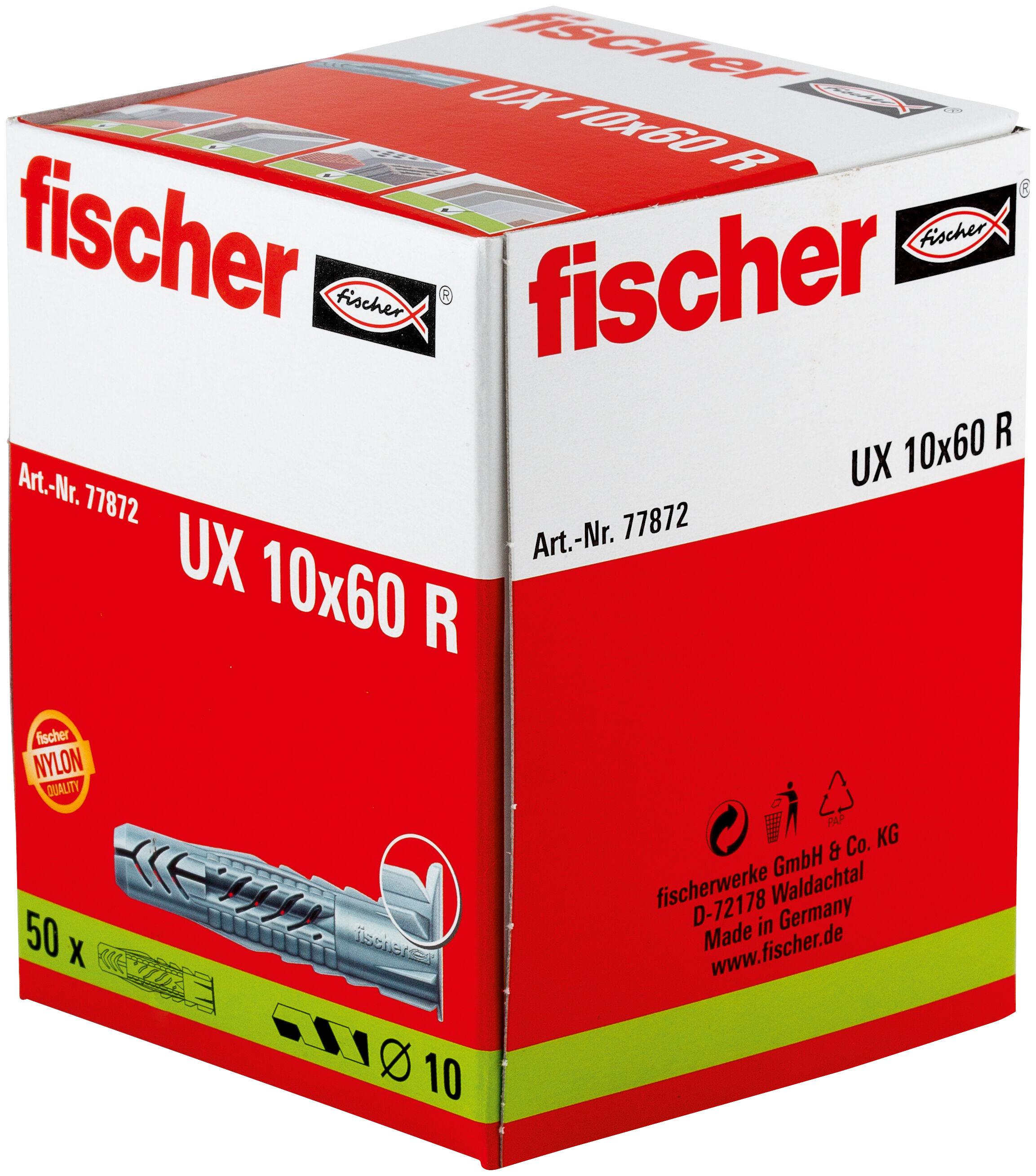10-Piece Fischer 094761 10 x 60 mm UX-S/20 Universal Plug Zinc 