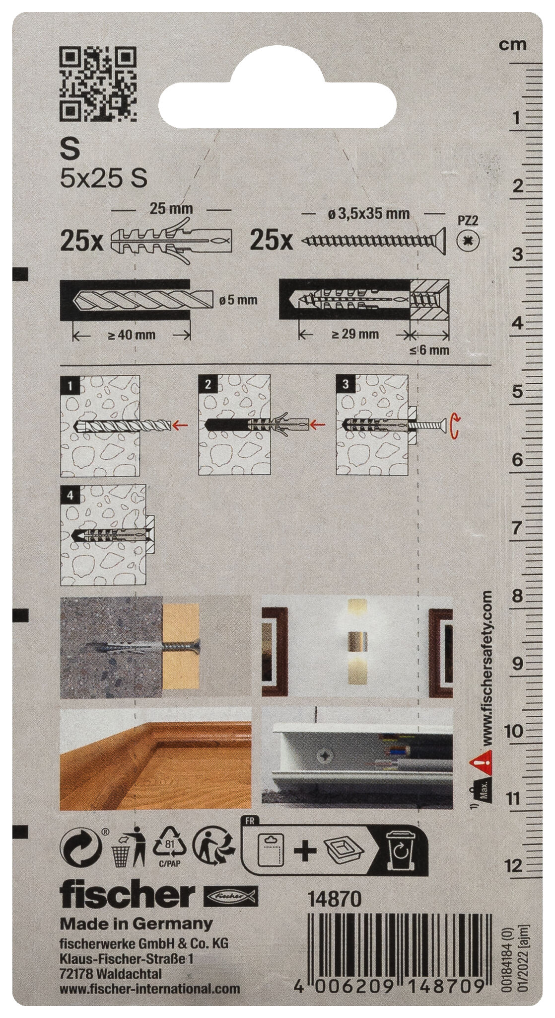 Packaging: "fischer Expansion plug S 5 with screw"