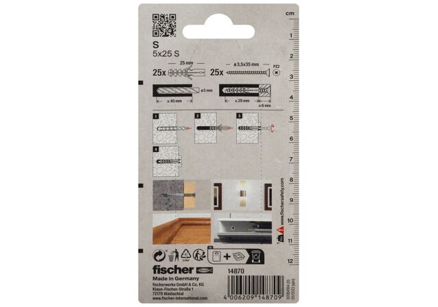 Packaging: "fischer Bucha de expansão S 5 com parafuso"