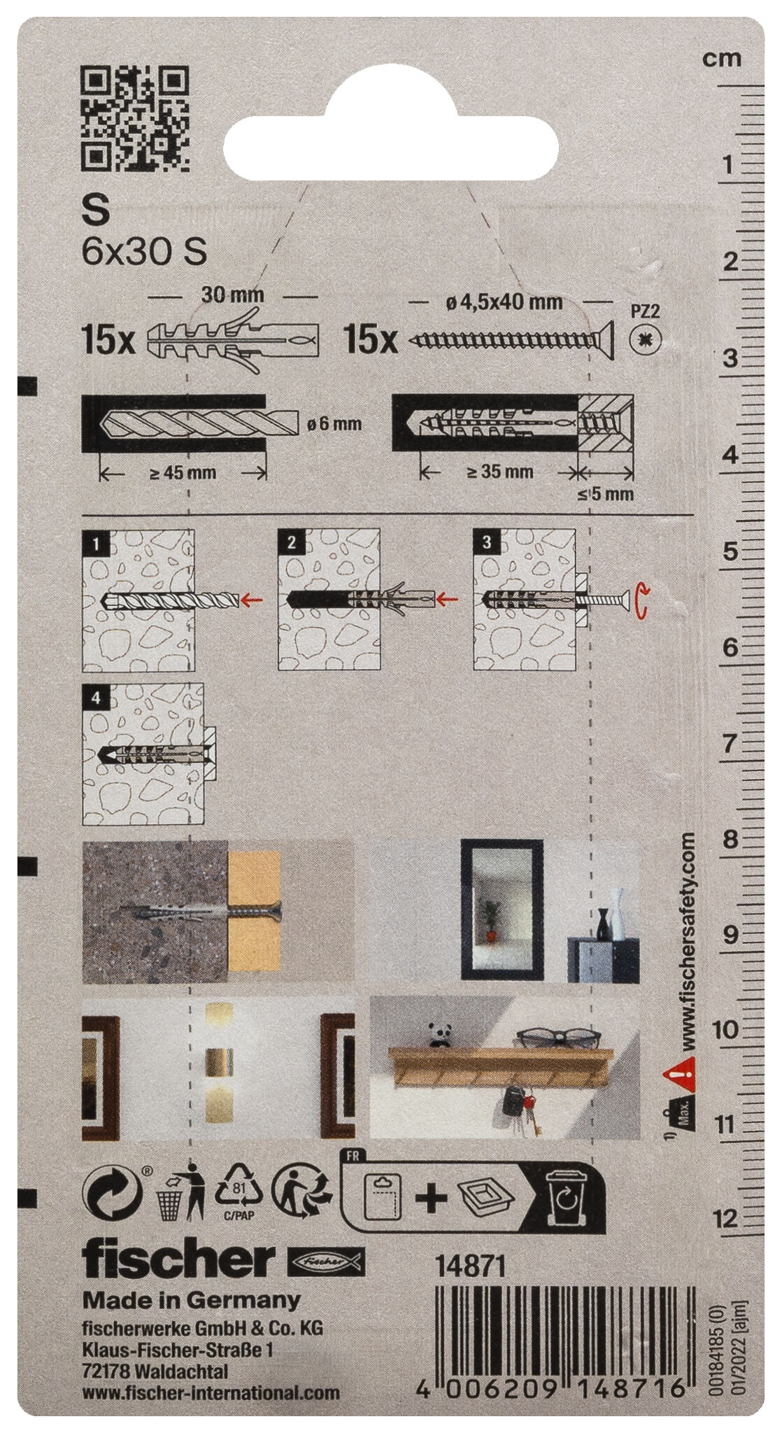 Packaging: "fischer Expansion plug S 6 with screw"