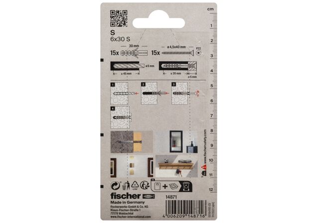 Packaging: "fischer Bucha de expansão S 6 com parafuso"