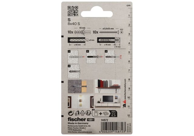 Packaging: "fischer 安全尼龙锚栓 S 8 带螺钉"