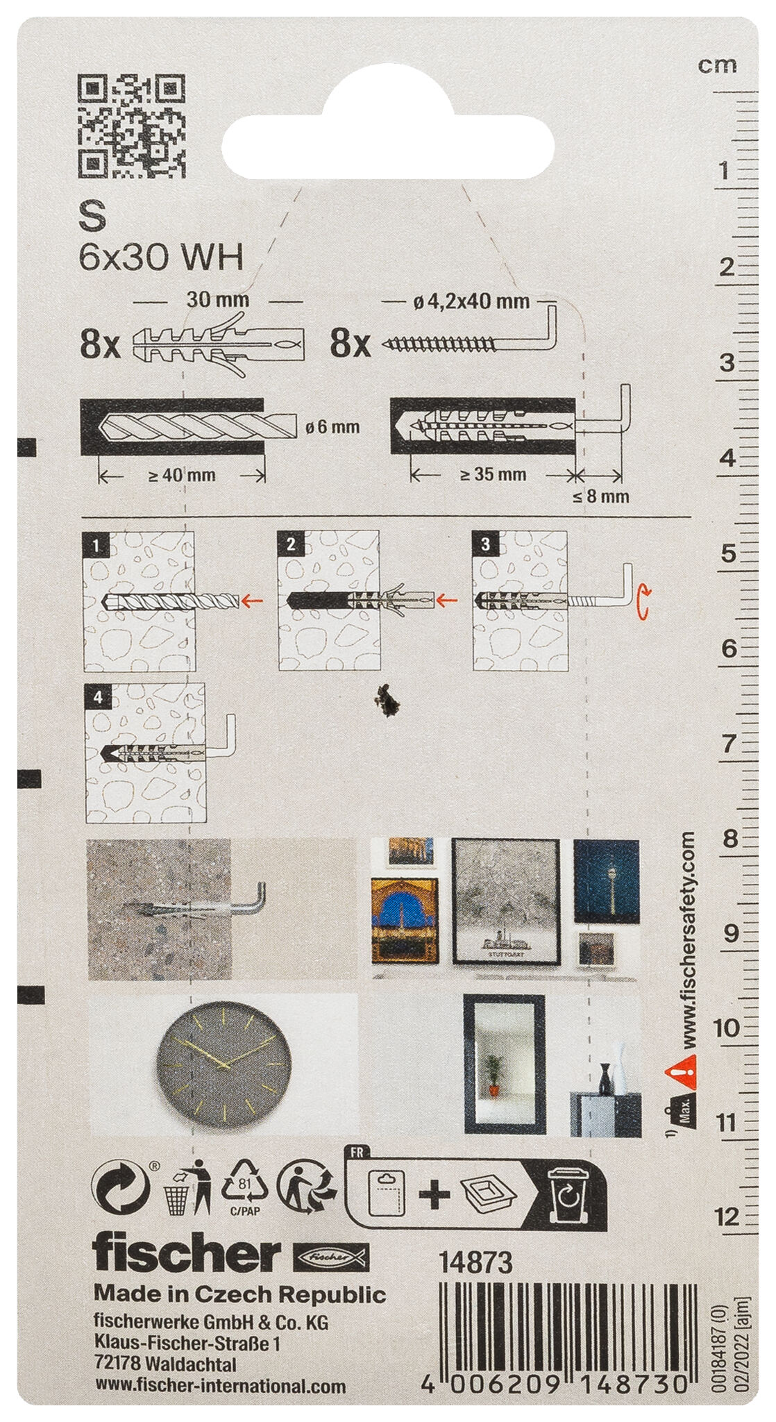 Packaging: "fischer Expansion plug S 6 WH with angle hook"