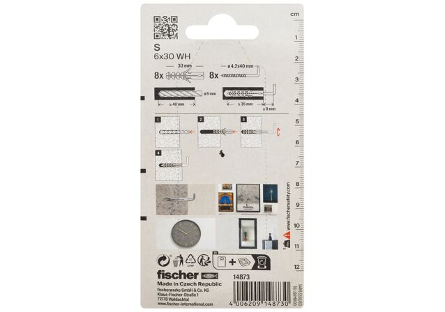 Packaging: "fischer Expansion plug S 6 WH with angle hook"