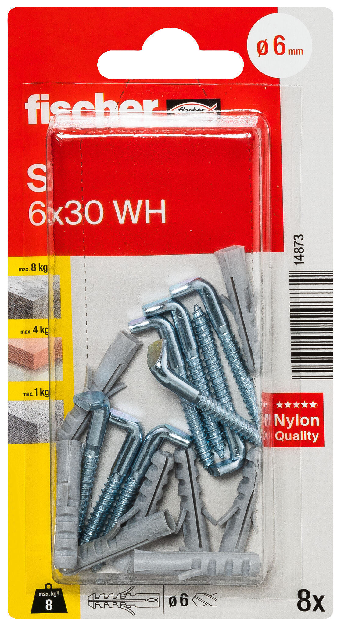 Packaging: "fischer Expansion plug S 6 WH with angle hook"