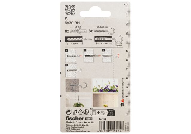 Packaging: "fischer Bucha de expansão S 6 RH com gancho redondo"