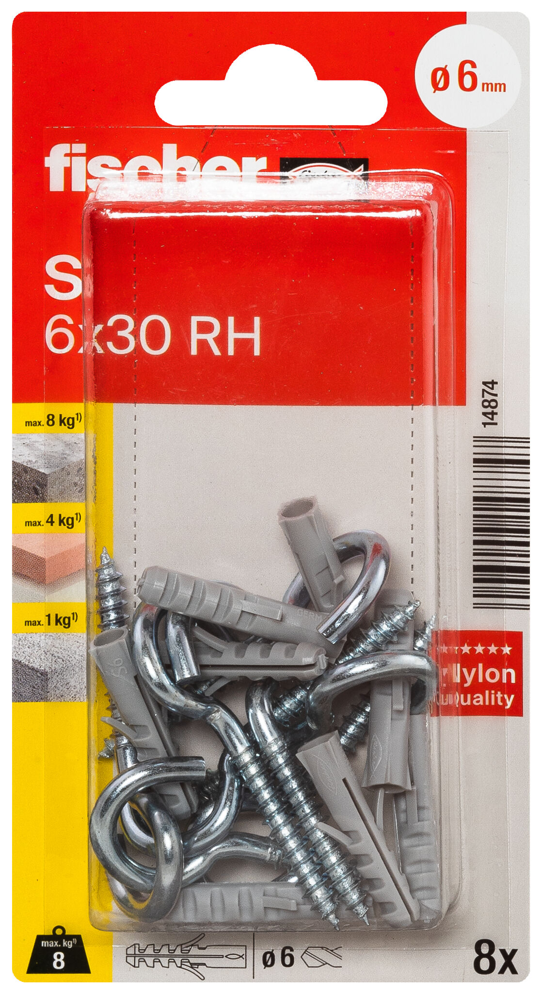 Packaging: "fischer Expansion plug S 6 RH with round hook"