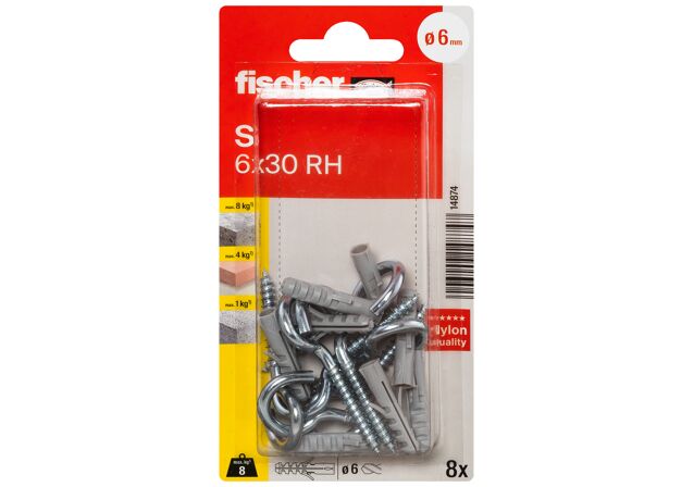 Packaging: "fischer Expansion plug S 6 RH with round hook"