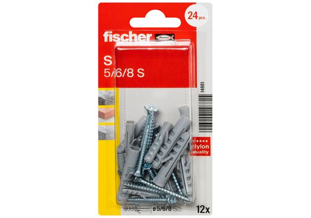 Packaging: "fischer Expansion plug S 5 / 6 / 8 with screw"