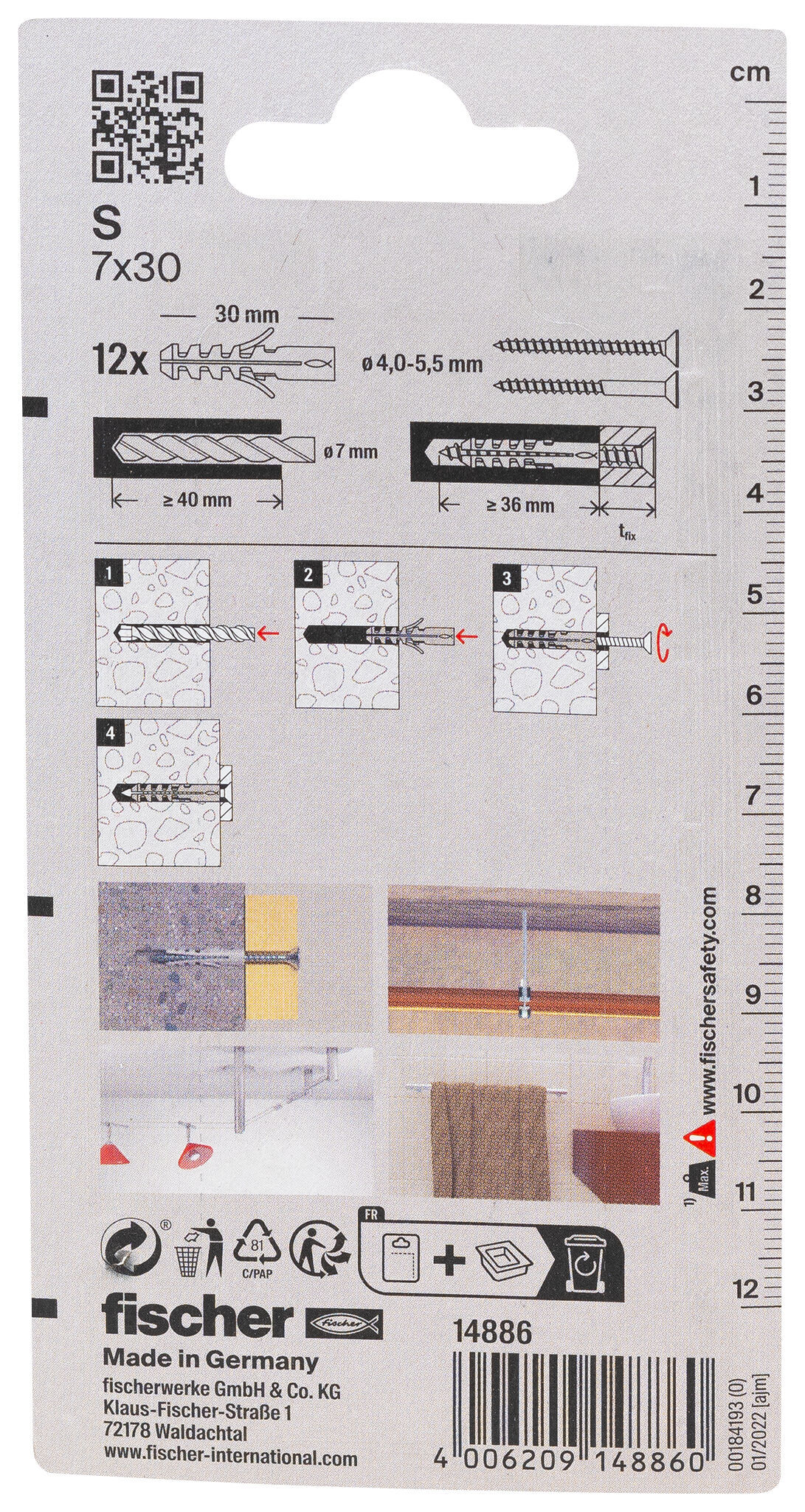 Packaging: "fischer Expansion plug S 7 GK large card"