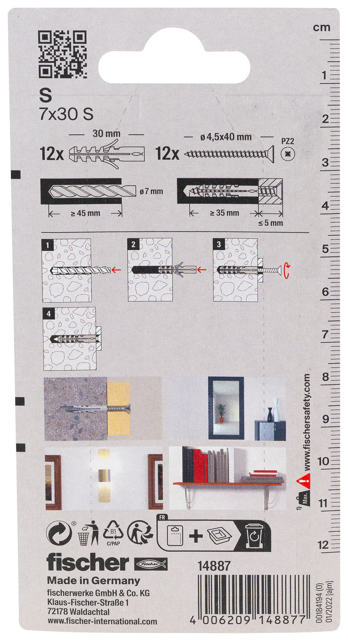 Packaging: "fischer Expansion plug S 7 with screw"